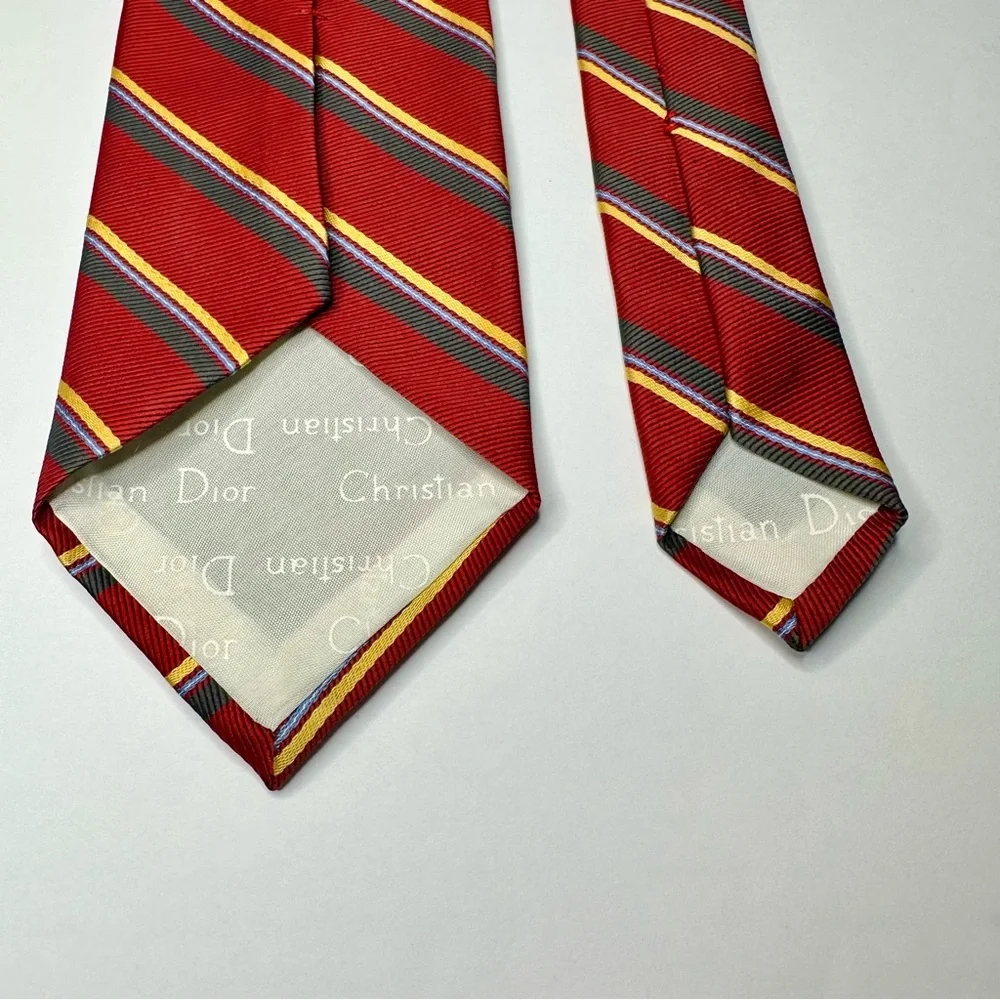 Vintage DIOR Embroidered Red Striped Classic Tie, 3” - Picture 5 of 6
